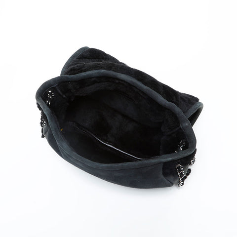CHANEL No. 9 2004-2005 Suede Flap Boa 2.55 Mouton Shoulder Bag black WS23145