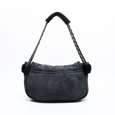 CHANEL No. 9 2004-2005 Suede Flap Boa 2.55 Mouton Shoulder Bag black WS23145