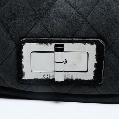 CHANEL No. 9 2004-2005 Suede Flap Boa 2.55 Mouton Shoulder Bag black WS23145