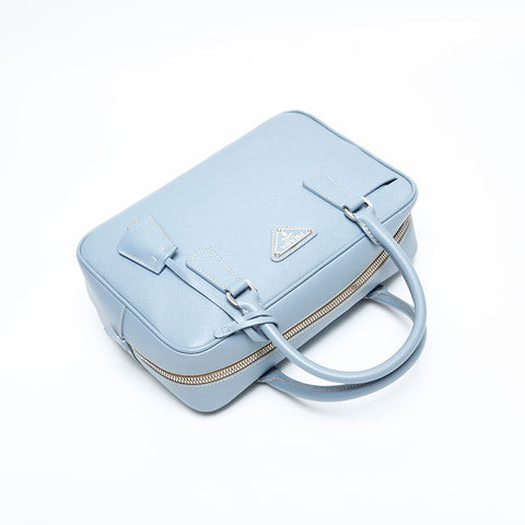 PRADA Saffiano Leather Mini Boston Bag Handbag blue WS23147