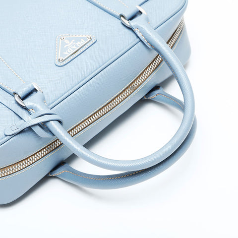 PRADA Saffiano Leather Mini Boston Bag Handbag blue WS23147