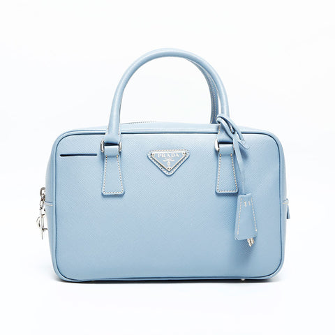 PRADA Saffiano Leather Mini Boston Bag Handbag blue WS23147