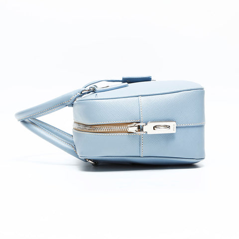 PRADA Saffiano Leather Mini Boston Bag Handbag blue WS23147