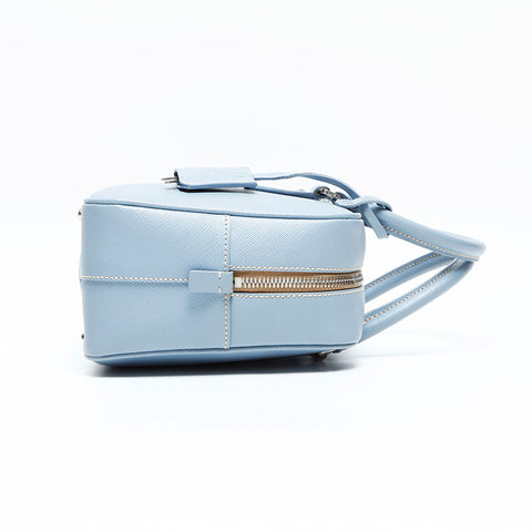 PRADA Saffiano Leather Mini Boston Bag Handbag blue WS23147