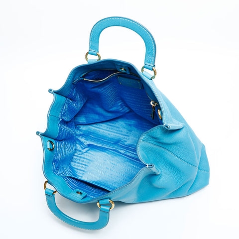 PRADA 2way leather tote Handbag blue WS23150