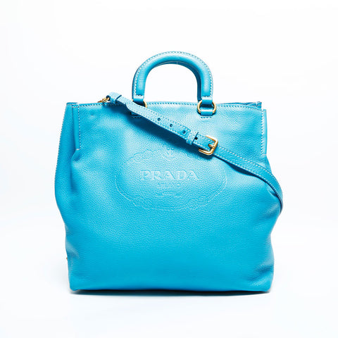 PRADA 2way leather tote Handbag blue WS23150