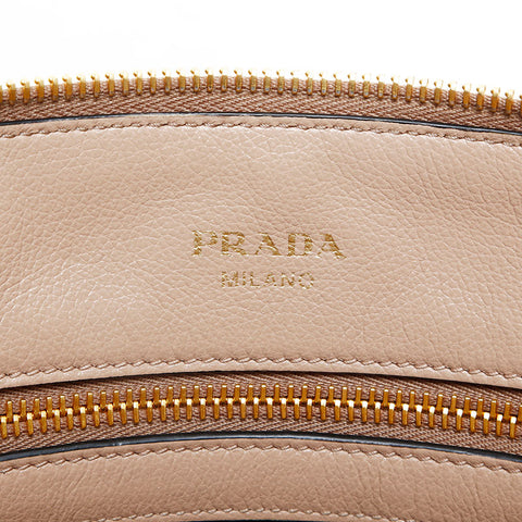 PRADA Logo embossed leather 2way Handbag beige WS23151