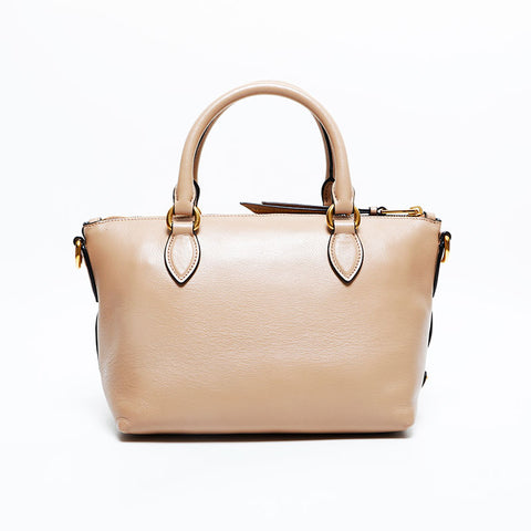 PRADA Logo embossed leather 2way Handbag beige WS23151