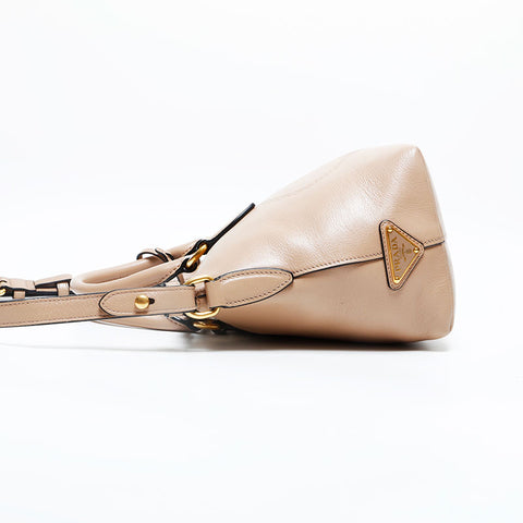 PRADA Logo embossed leather 2way Handbag beige WS23151