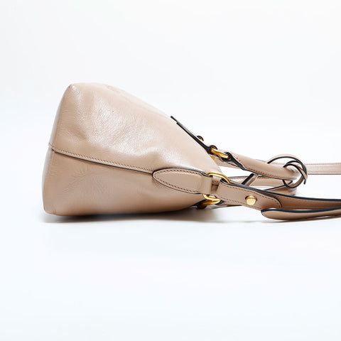 PRADA Logo embossed leather 2way Handbag beige WS23151