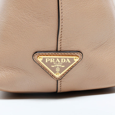 PRADA Logo embossed leather 2way Handbag beige WS23151
