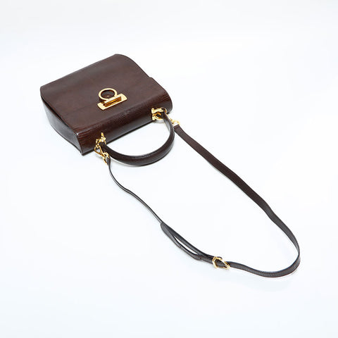 Salvatore Ferragamo Gancini 2-way embossed leather bag Handbag Brown WS23152