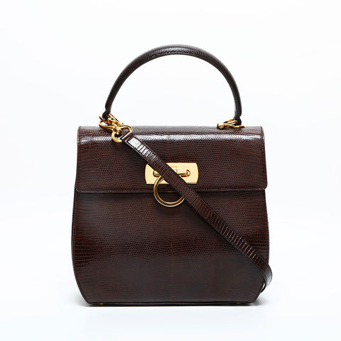 Salvatore Ferragamo Gancini 2-way embossed leather bag Handbag Brown WS23152