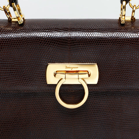 Salvatore Ferragamo Gancini 2-way embossed leather bag Handbag Brown WS23152