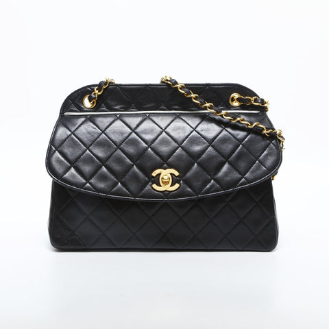 CHANEL No. 1 1989-1991 Matelasse Lambskin Chain Shoulder Bag black WS23153