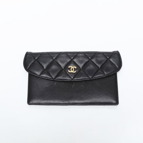 CHANEL No. 1 1989-1991 Matelasse Lambskin Chain Shoulder Bag black WS23153