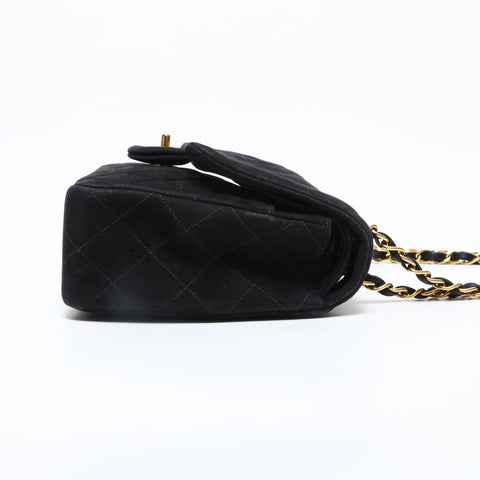 CHANEL No. 4 1996-1997 Suede Matelasse Double Flap 9.8" Chain Shoulder Bag black WS23154