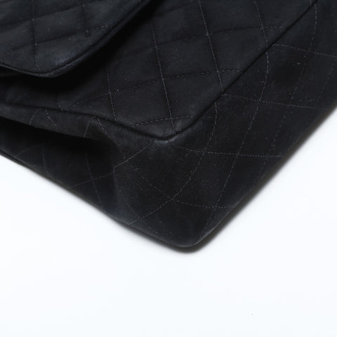 CHANEL No. 4 1996-1997 Suede Matelasse Double Flap 9.8" Chain Shoulder Bag black WS23154