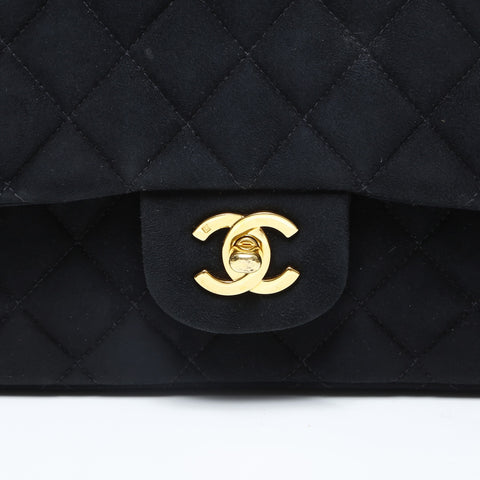 CHANEL No. 4 1996-1997 Suede Matelasse Double Flap 9.8" Chain Shoulder Bag black WS23154