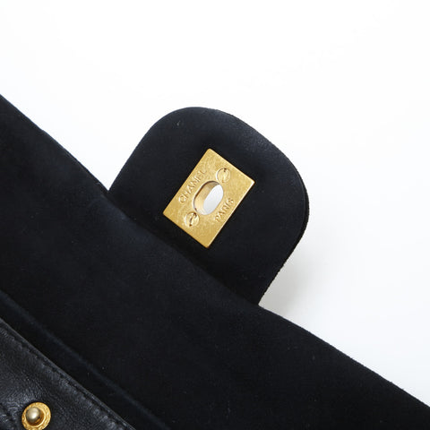 CHANEL No. 4 1996-1997 Suede Matelasse Double Flap 9.8" Chain Shoulder Bag black WS23154
