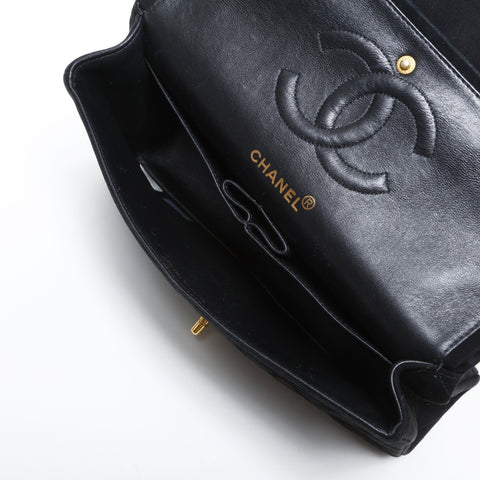 CHANEL No. 4 1996-1997 Suede Matelasse Double Flap 9.8" Chain Shoulder Bag black WS23154