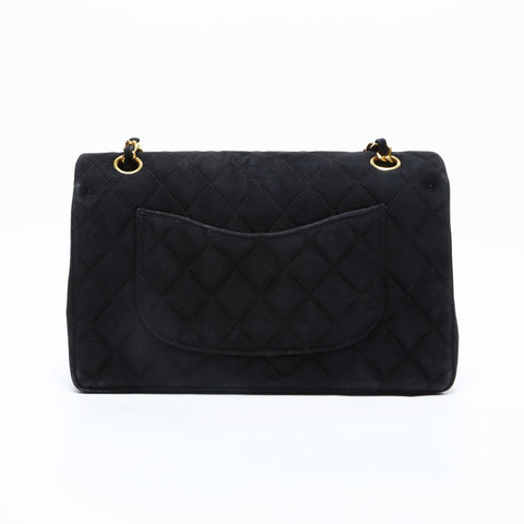CHANEL No. 4 1996-1997 Suede Matelasse Double Flap 9.8" Chain Shoulder Bag black WS23154