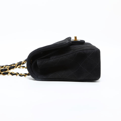 CHANEL No. 4 1996-1997 Suede Matelasse Double Flap 9.8" Chain Shoulder Bag black WS23154