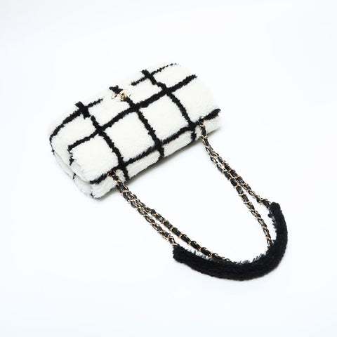 CHANEL 2022-2025 Boa Flap Chain Square Shoulder Bag white WS23155