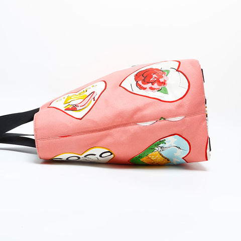 CHANEL série 10 2005-2006 Sac fourre-tout en toile Valentine Heart rose WS23156