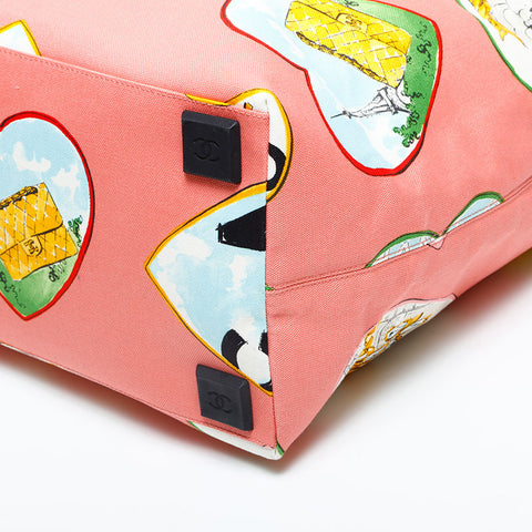 CHANEL 10 series 2005-2006 Valentine Heart Canvas Tote Bag pink WS23156