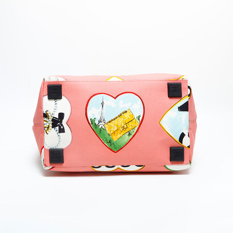 CHANEL série 10 2005-2006 Sac fourre-tout en toile Valentine Heart rose WS23156
