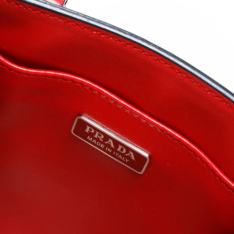 PRADA Leather Triangle Logo Embossed Leather Mini Tote 2-Way Handbag Red WS23157