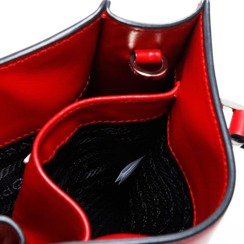 PRADA Leather Triangle Logo Embossed Leather Mini Tote 2-Way Handbag Red WS23157