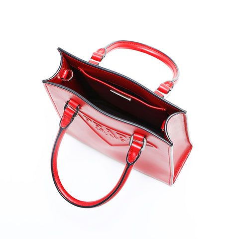 PRADA Leather Triangle Logo Embossed Leather Mini Tote 2-Way Handbag Red WS23157