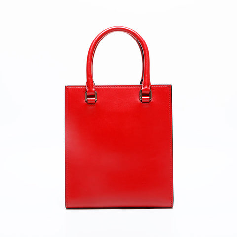 PRADA Leather Triangle Logo Embossed Leather Mini Tote 2-Way Handbag Red WS23157