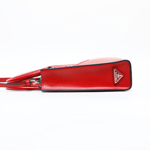 PRADA Leather Triangle Logo Embossed Leather Mini Tote 2-Way Handbag Red WS23157