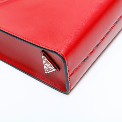 PRADA Leather Triangle Logo Embossed Leather Mini Tote 2-Way Handbag Red WS23157