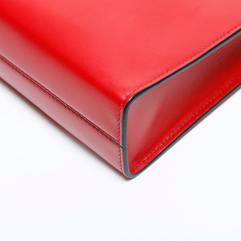 PRADA Leather Triangle Logo Embossed Leather Mini Tote 2-Way Handbag Red WS23157