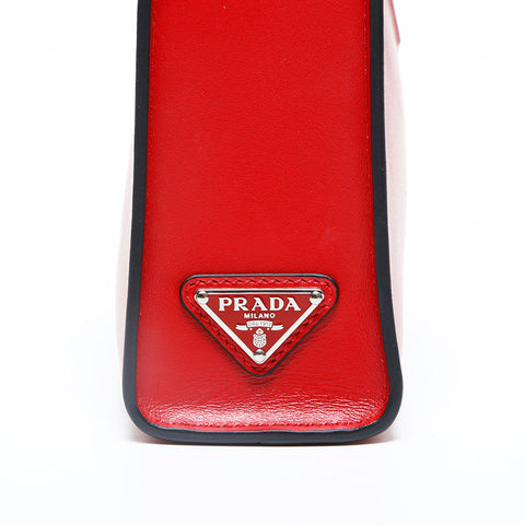 PRADA Leather Triangle Logo Embossed Leather Mini Tote 2-Way Handbag Red WS23157