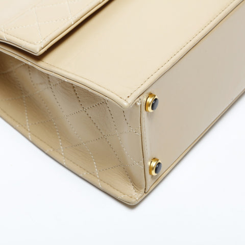 CHANEL No. 1 1989-1991 Lambskin Flap Chain Diamond Stitch Shoulder Bag beige WS23158