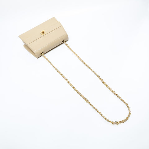 CHANEL No. 1 1989-1991 Lambskin Flap Chain Diamond Stitch Shoulder Bag beige WS23158