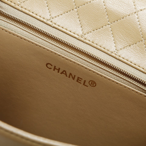 CHANEL No. 1 1989-1991 Lambskin Flap Chain Diamond Stitch Shoulder Bag beige WS23158