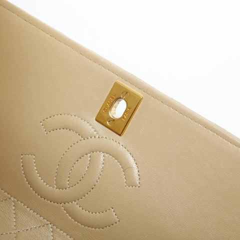 CHANEL No. 1 1989-1991 Lambskin Flap Chain Diamond Stitch Shoulder Bag beige WS23158