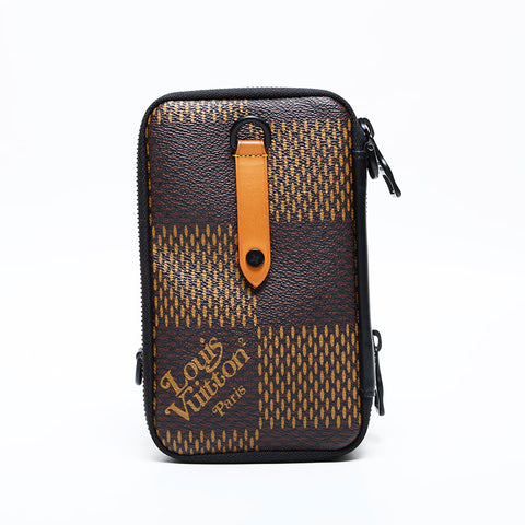 LOUIS VUITTON x Nigo 2021-2025 Damier Giant Double Phone Pouch Shoulder Bag Brown WS23178