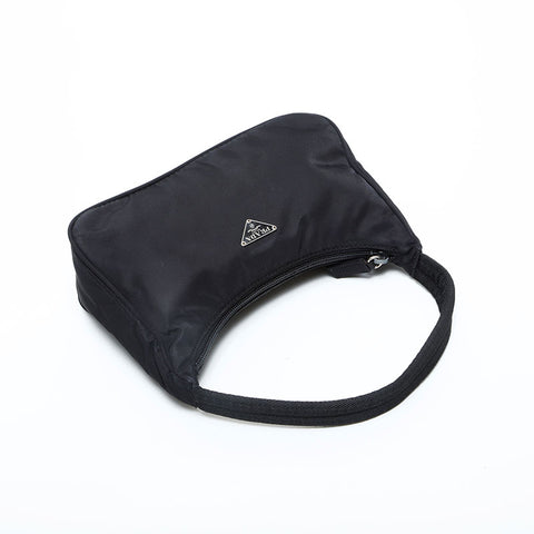 PRADA Nylon Triangle Logo Hobo Handbag black WS23182