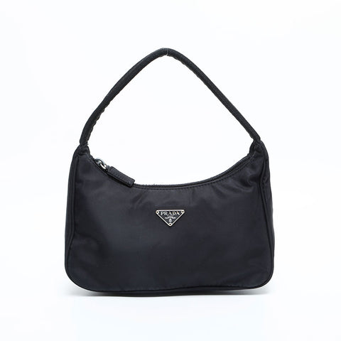 PRADA Nylon Triangle Logo Hobo Handbag black WS23182