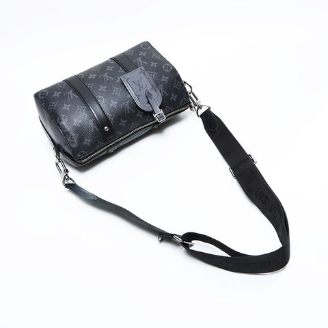 LOUIS VUITTON 2021-2025 Monogram Eclipse Reverse City Keepall Shoulder Bag black WS23184