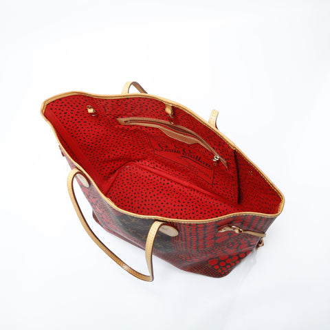 LOUIS VUITTON 2012 Monogram Wave Neverfull MM Yayoi Kusama Tote Bag Red WS23188