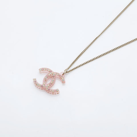 CHANEL 94A 1994 COCO Mark Rhinestone Necklace pink WS23200