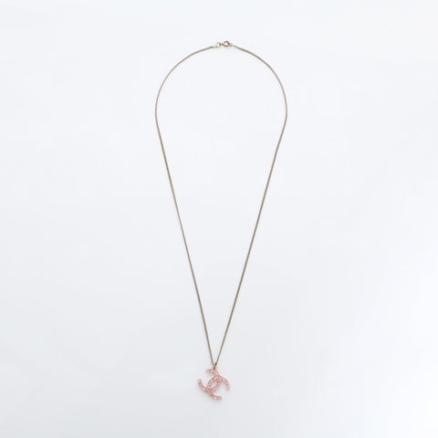 CHANEL 94A 1994 COCO Mark Rhinestone Necklace pink WS23200